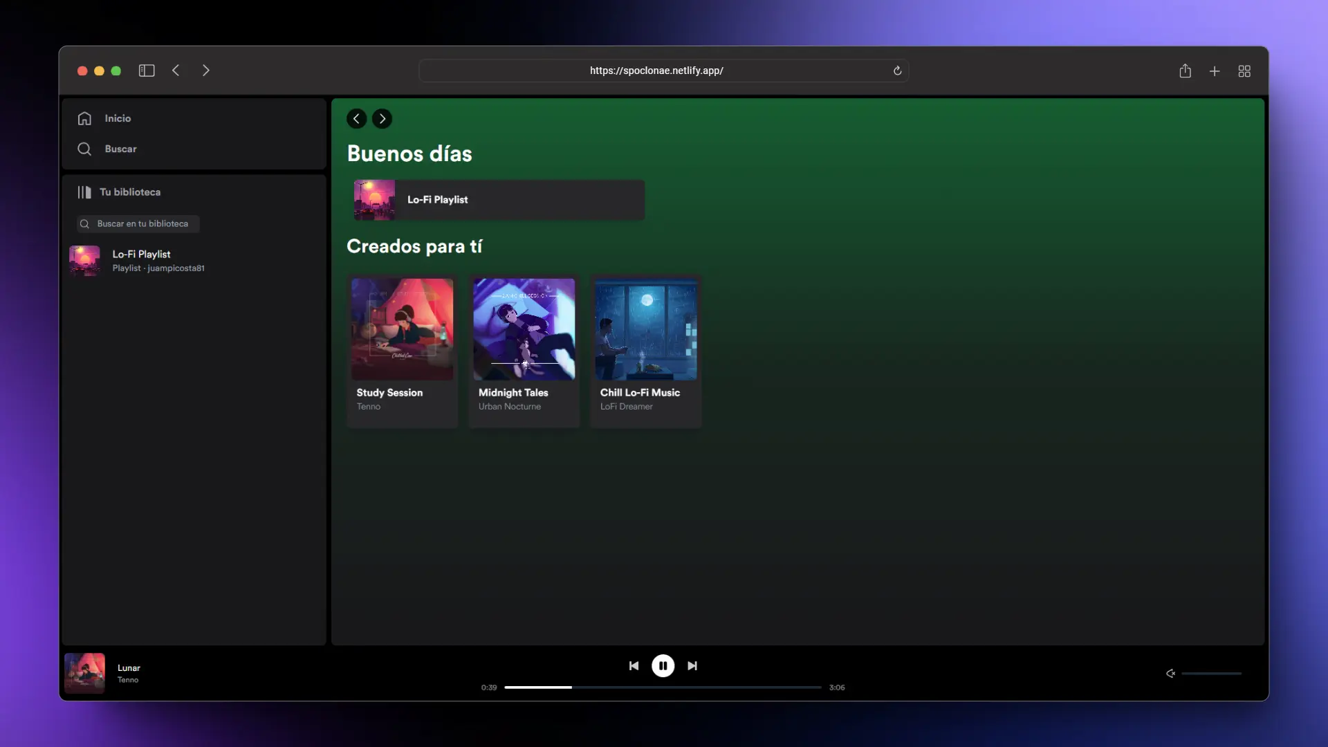 Captura de pantalla del proyecto Spotify Clone 